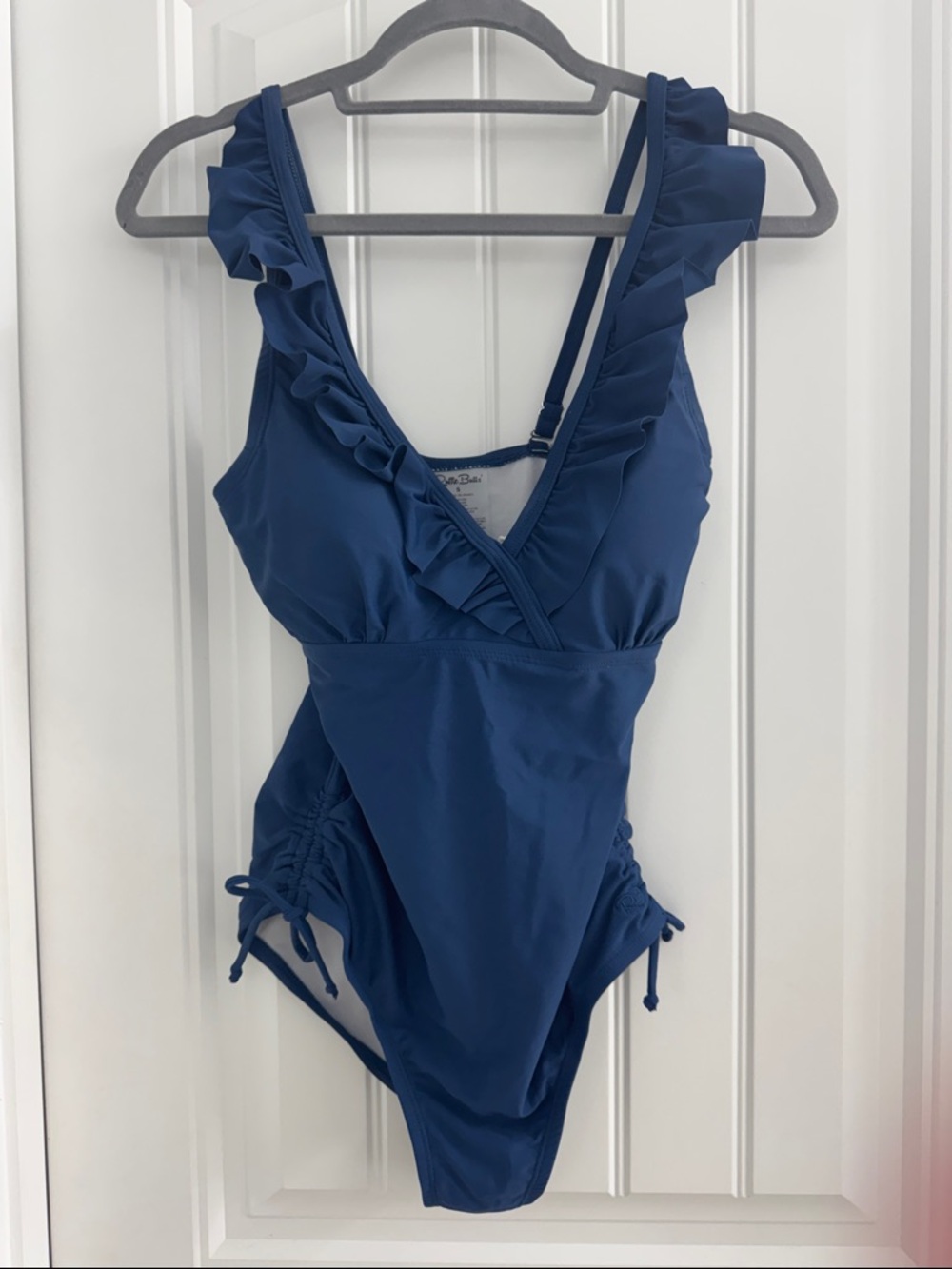 Ruffle Butts Navy Ruffle One-Piece Swimsuit with Side Ties - New